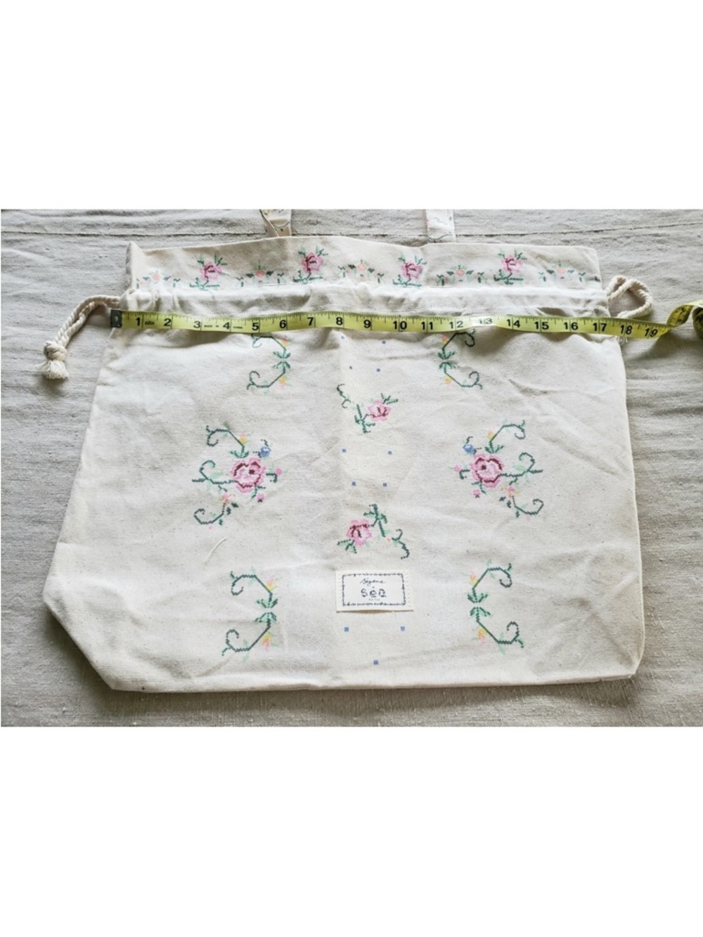 Sezane x Sea NY Floral Natural Cotton Canvas Drawstring Tote Bag - Picture 5 of 7